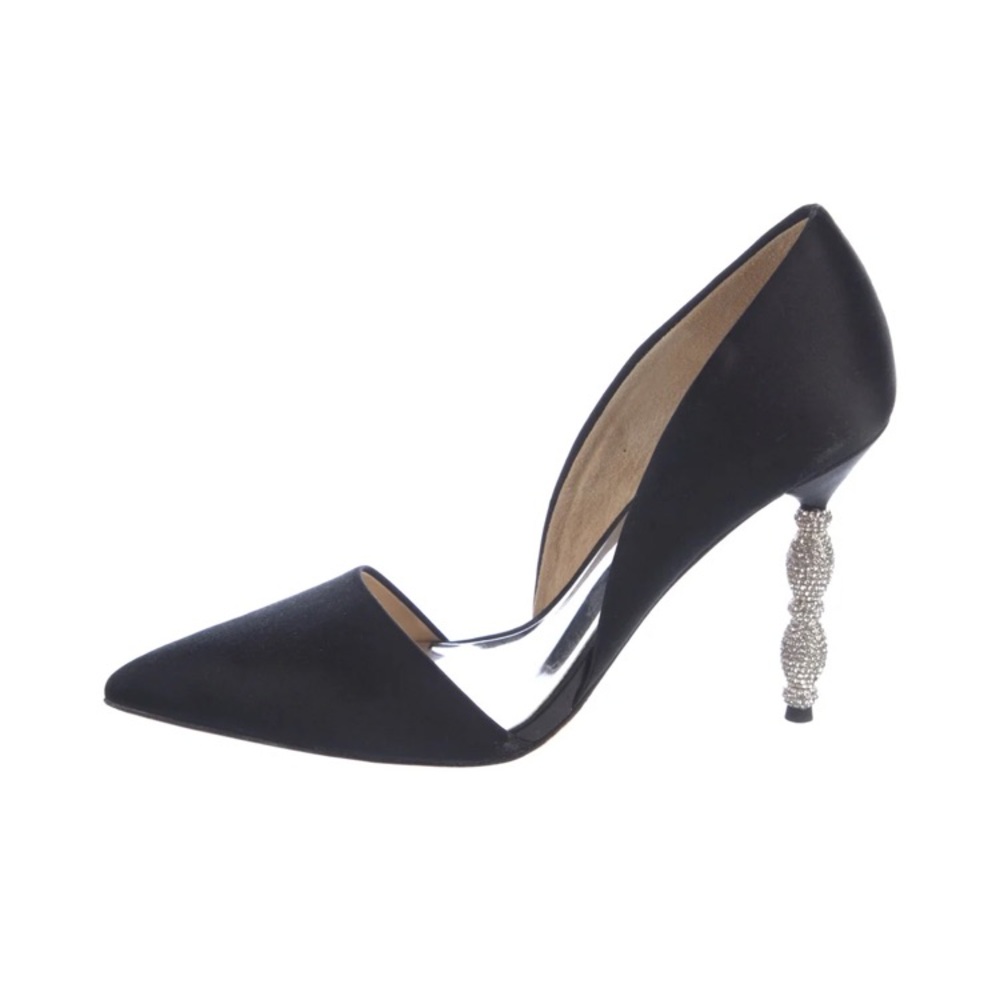Badgley mishka NWT Satin D’ORSAY with Crystal Sculpted Heel leather sole size 10